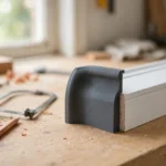 A bright home workshop scene on a light oak workbench