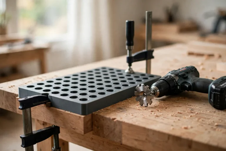3D Printed Bench Dog Hole Drilling Template: Evenly Spaced Dog Holes, First Try