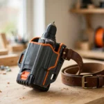 A bright home workshop scene on a light oak workbench