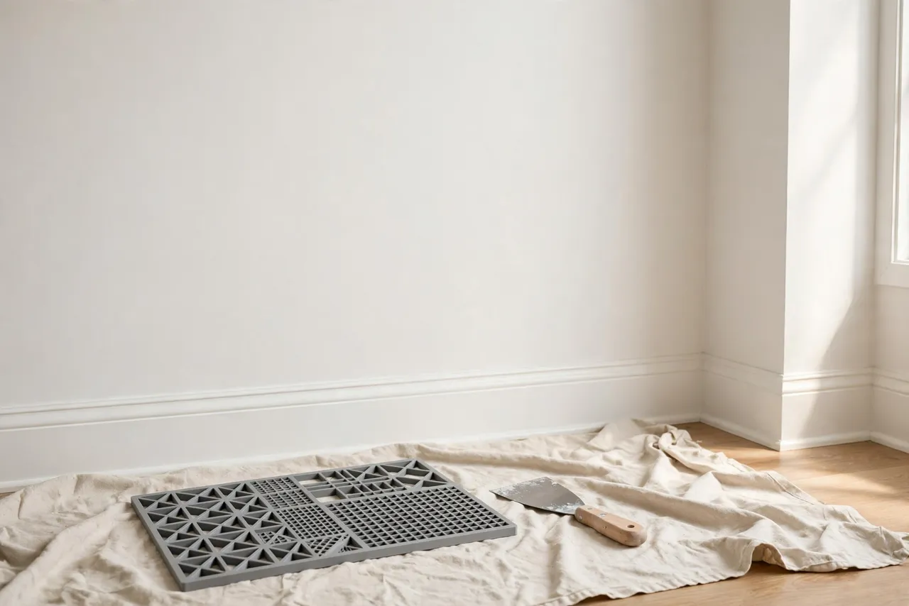 A finished repaired wall section, smooth and freshly painted with no visible patch outline
