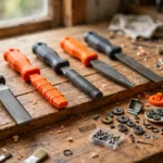 A bright home workshop scene on a warm wooden workbench