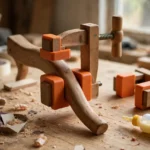 A home workshop scene on a wooden workbench