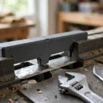 A bright home workshop scene on a jointer bed