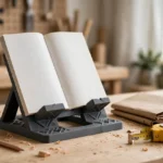 A bright home workshop scene on a light oak workbench