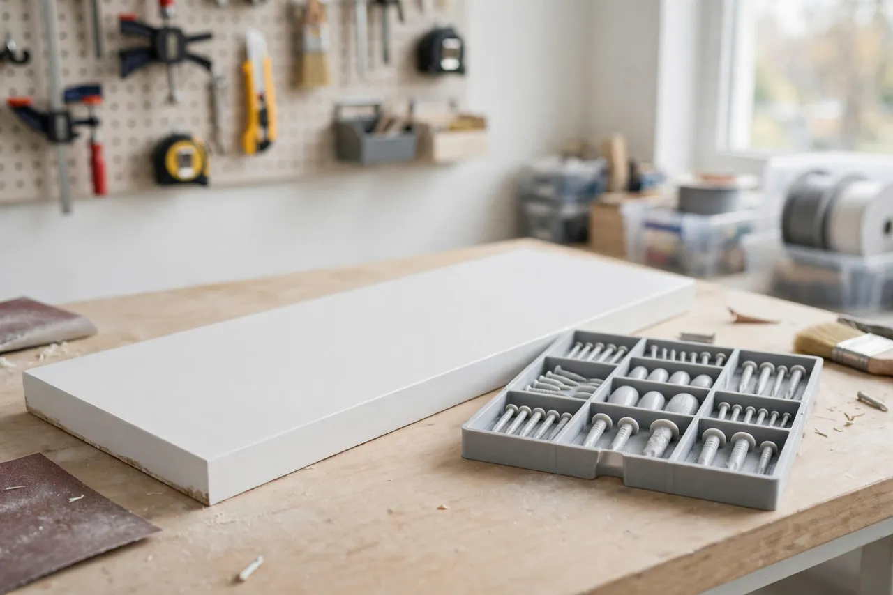 A finished painted trim board with nail holes filled and sanded smooth, invisible against the paint
