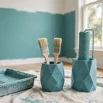 A bright room being redecorated, with a paint tray on a dust sheet