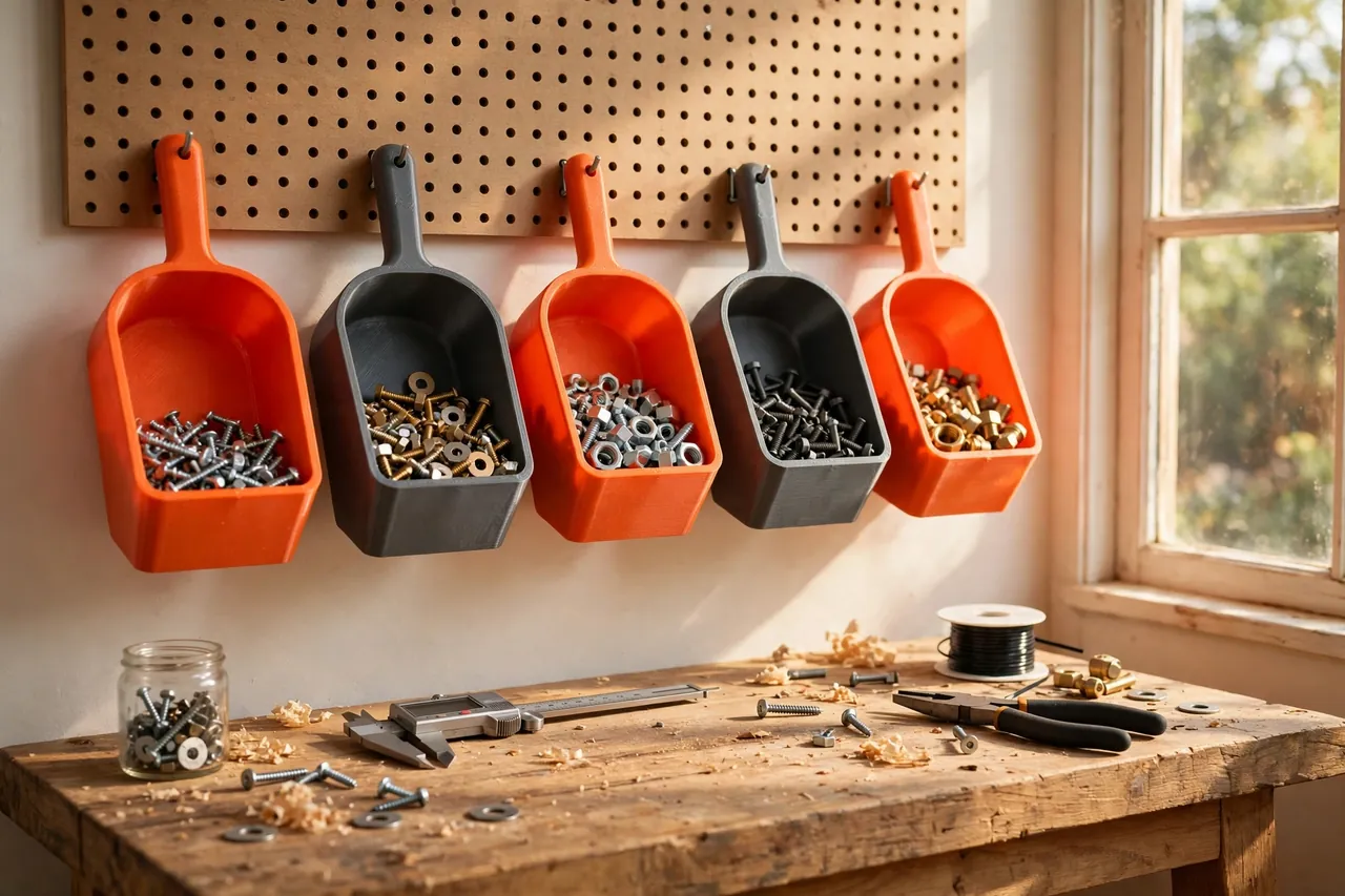 3D Printed Pegboard Bins: Scoop Bins That Keep Small Parts Visible