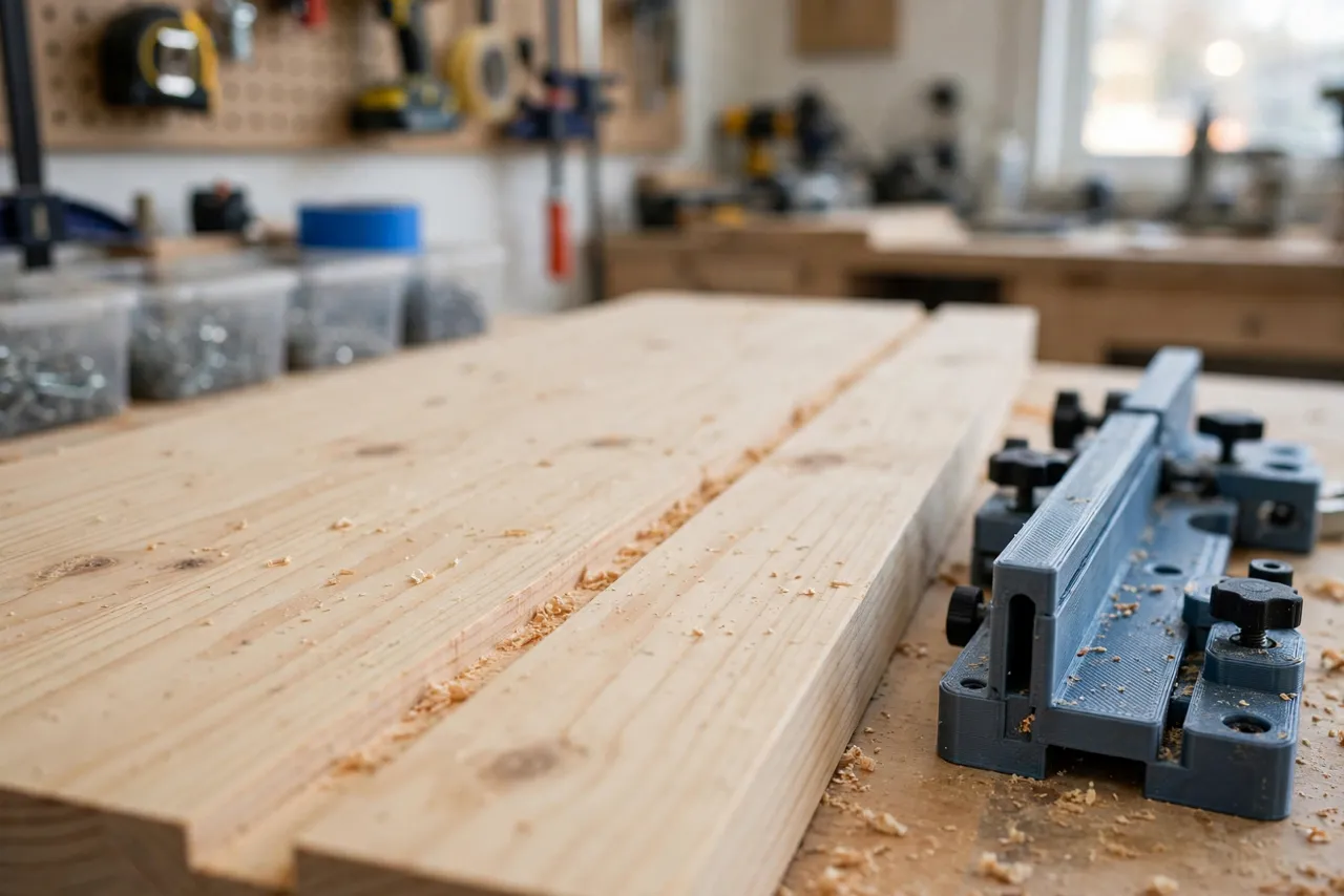 A wooden board with a perfectly straight routed groove running parallel to its edge