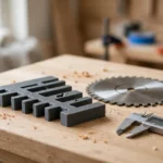 A bright home workshop scene on a light oak workbench