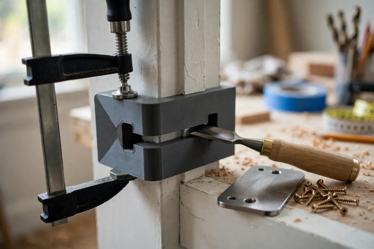 A bright home workshop scene on a door frame edge