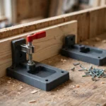 A home workshop scene on a wooden workbench