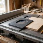 A bright home workshop scene with a table saw