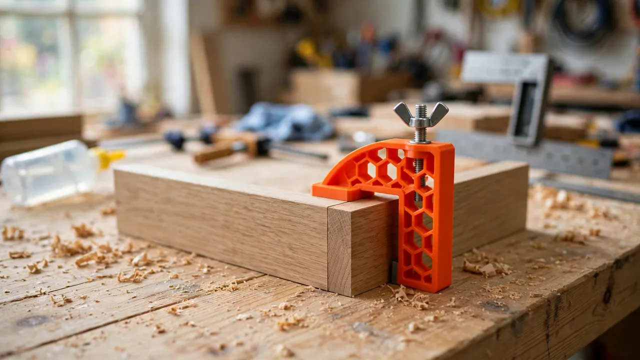 Wide workshop scene on a clean wooden workbench