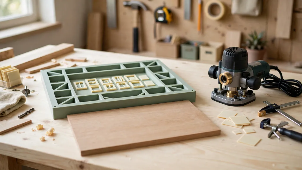 A bright home workshop scene on a pale pine workbench